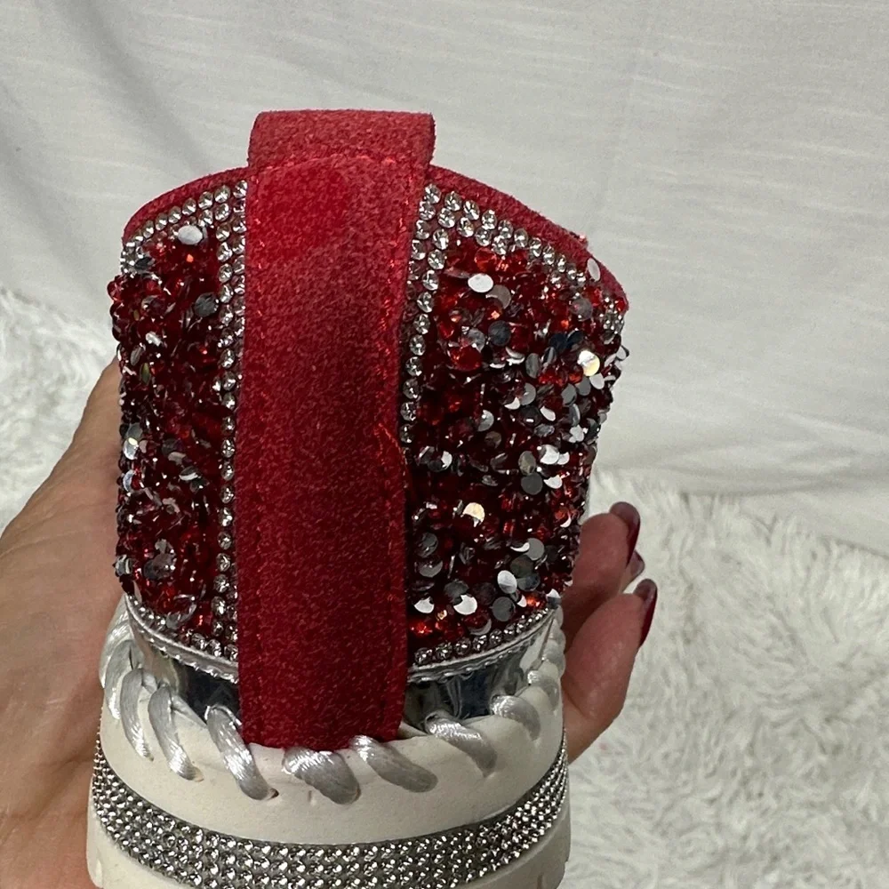 Glittering Red Women's Loafers with Bow - Picture 10 of 12